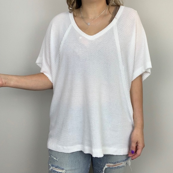 La Jolla Oversized Waffle Top - White S - Picture 4 of 8